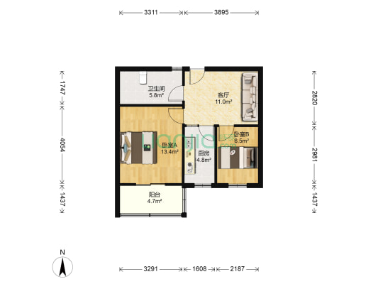 谷阳新村三区 2室1厅1卫 59平方