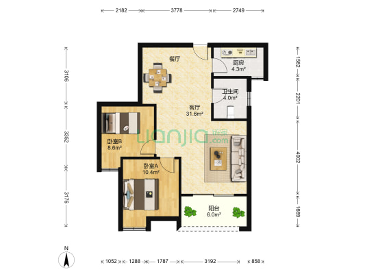 IOI园博湾 2室1厅1卫 86平方