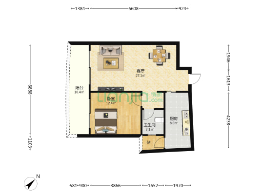海岸名都 1室1厅1卫 79平方