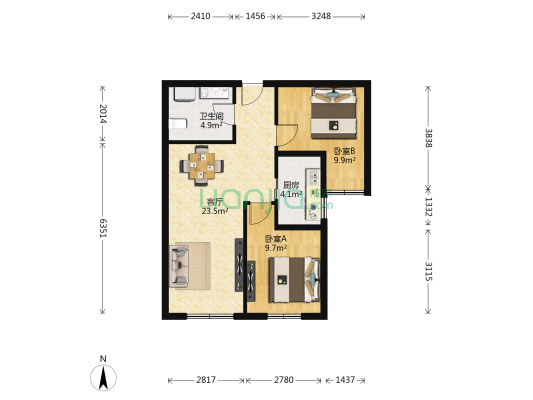 北京城建胜悦居 2室1厅1卫 73平方