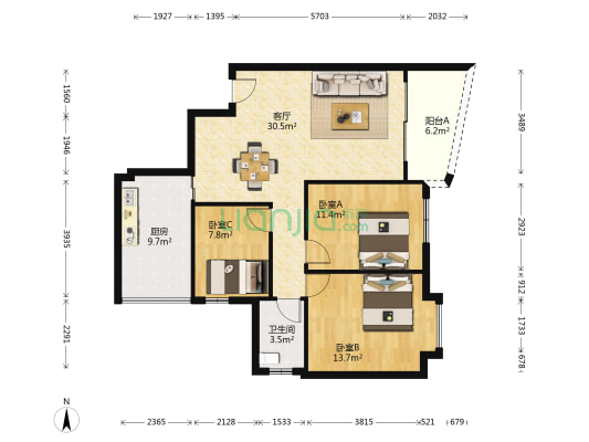 绿茵鸣苑 3室1厅1卫 102平方