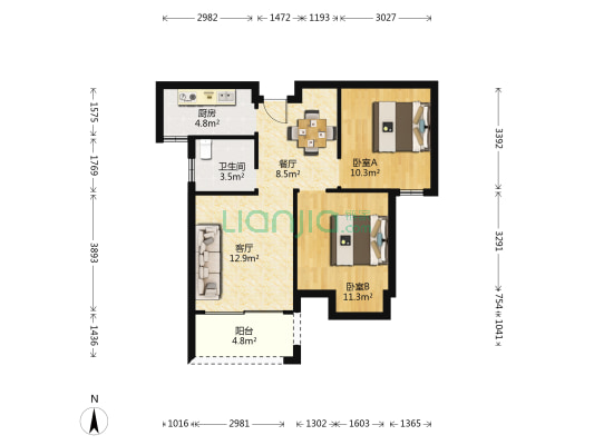 卢浮原著 2室2厅1卫 71平方