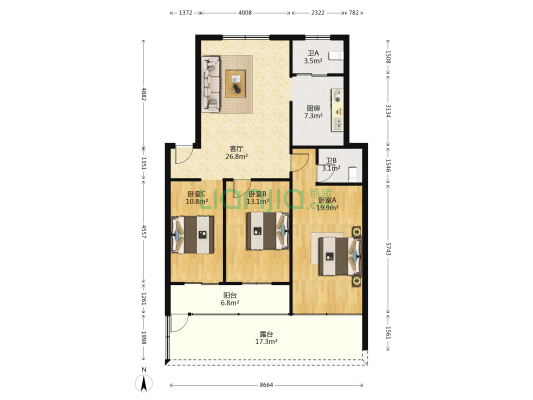东二路 3室1厅2卫 104平方