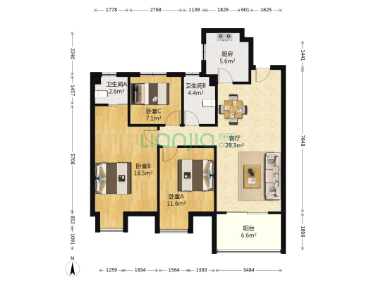 华润橡树湾（一期） 3室1厅2卫 111平方