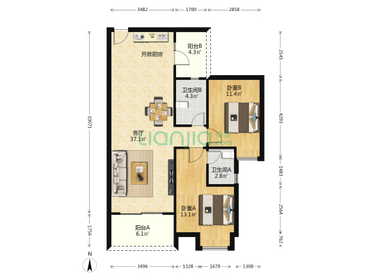 德宝怡高宝区 2室1厅2卫 96平方