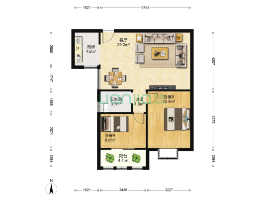明天一城 2室1厅1卫 88平方