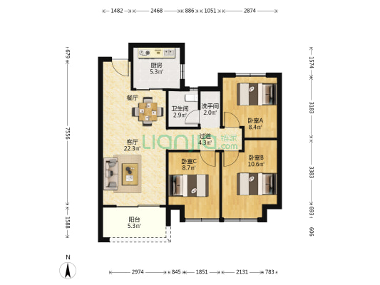 万科城玖 3室1厅2卫 96平方