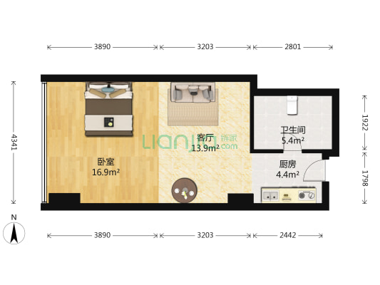 余坤滨江国际广场 1室1厅1卫 63平方