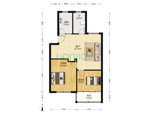 黄龙新村三村 2室1厅1卫 80平方