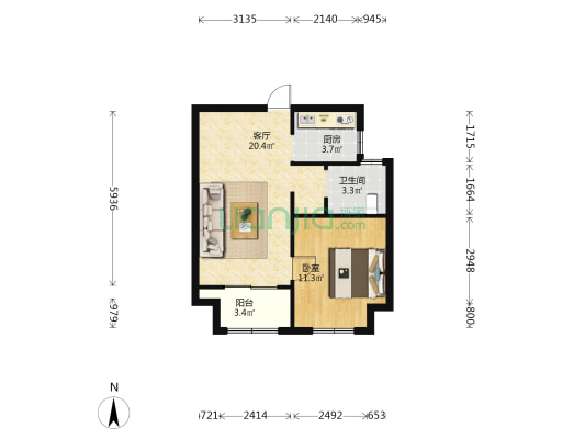 春晖公寓 1室1厅1卫 64平方