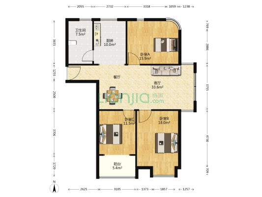 翠湖一号 3室1厅1卫 128平方