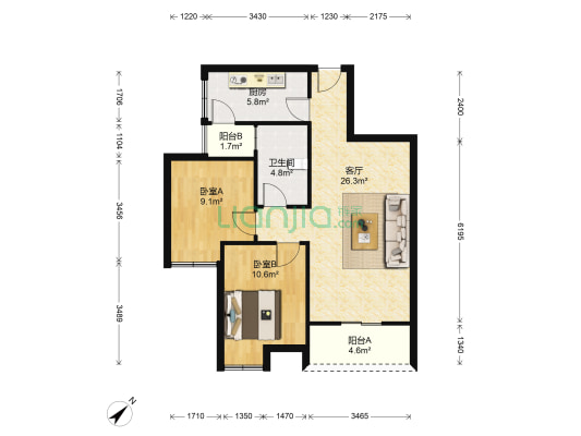 金牛东苑 2室1厅1卫 74平方