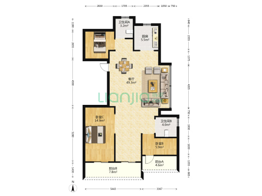 盛昱府 3室1厅2卫 128平方