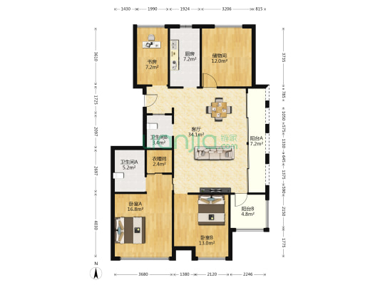 瑞和园 3室1厅2卫 123平方