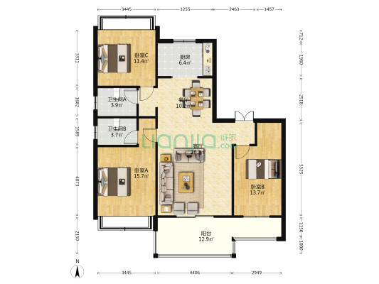 一建倾城 3室2厅2卫 130平方