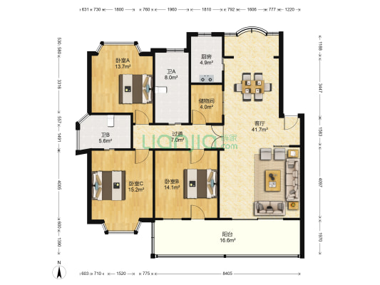 嘉河花苑 3室1厅2卫 143平方