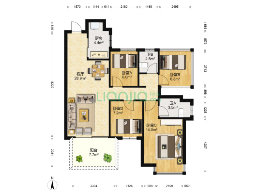 招商榕园 4室1厅2卫 97平方