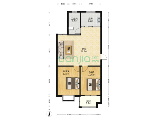 祥瑞苑 2室1厅1卫 87平方