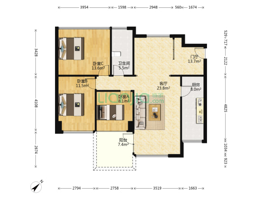 华侨城纯水岸二期 3室1厅1卫 91平方