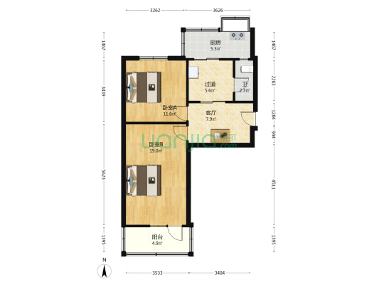建行宿舍 2室1厅1卫 64平方