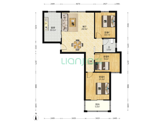凉亭雅苑 3室1厅1卫 110平方