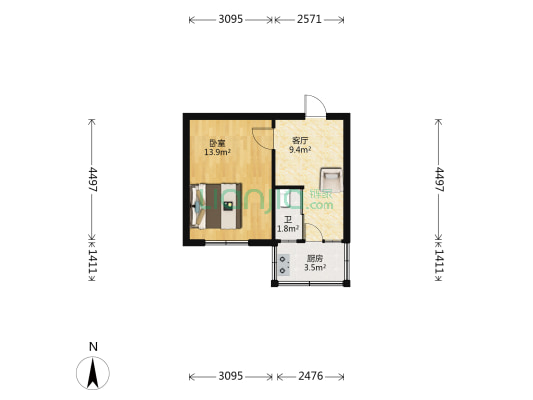 建大三小区 1室1厅1卫 40平方