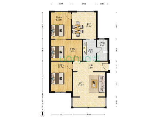 五津东路279号 3室2厅1卫 107平方