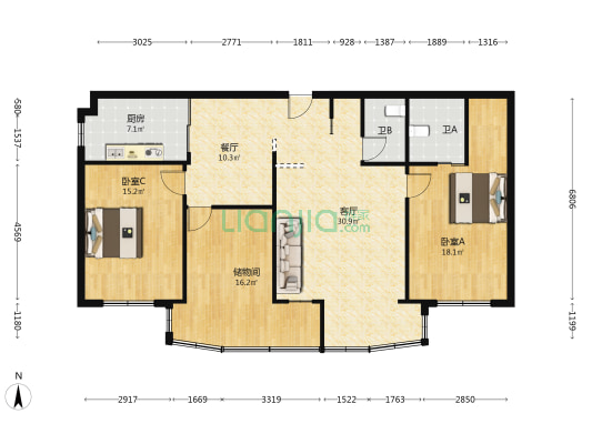 彩虹大厦 2室2厅2卫 140平方