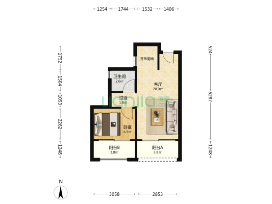 茂业新城 1室1厅1卫 49平方