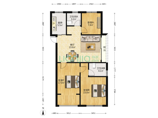 宸麟府 3室1厅2卫 107平方