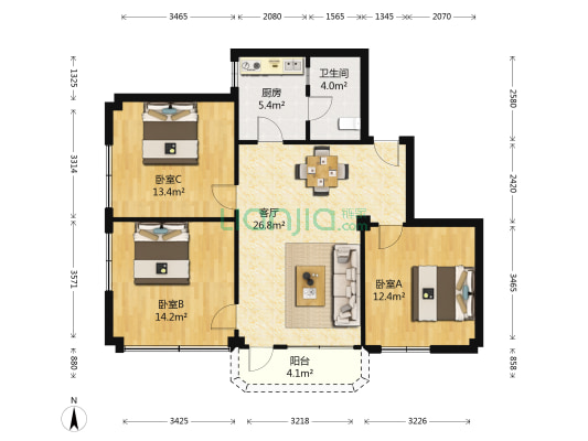 桨栏路 3室1厅1卫 99平方