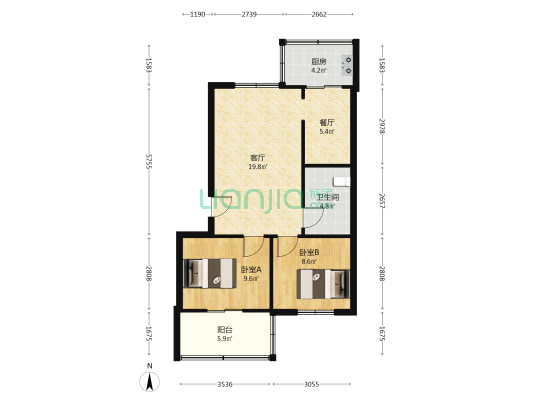 虎胜街小区 2室2厅1卫 74平方