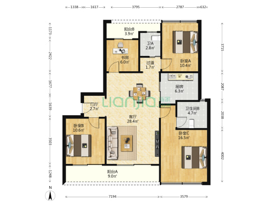 龙湖滨康天曜城 4室1厅2卫 139平方