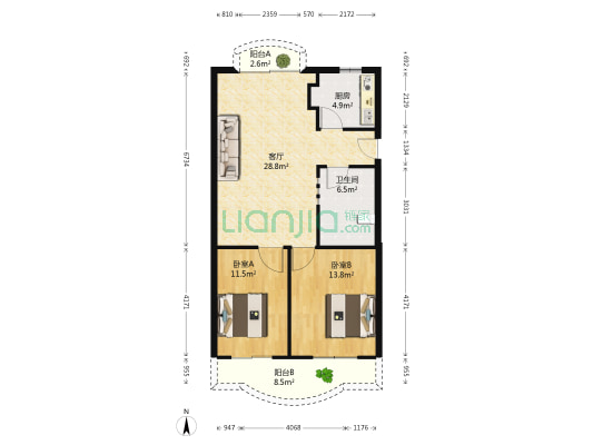 阳光花园益康苑 2室1厅1卫 92平方
