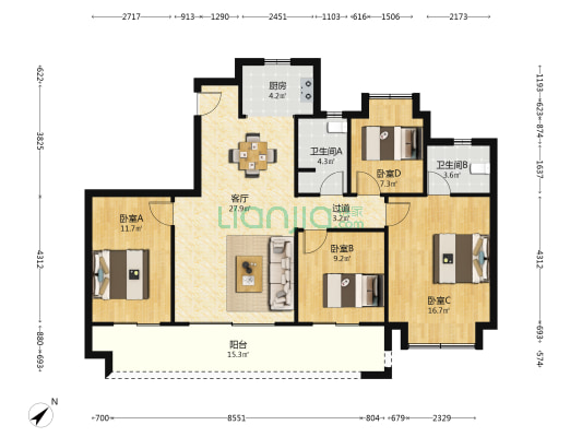 澳维·大乐城2期 4室1厅2卫 127平方
