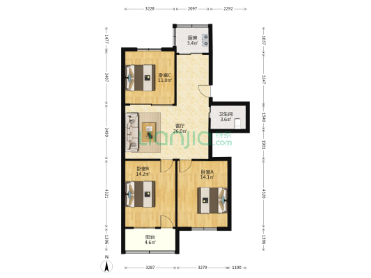 状元新村1组团 3室1厅1卫 94平方