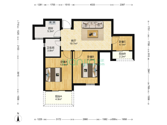 南河东寓 3室1厅1卫 91平方