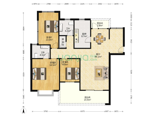 紫崧珞狮花园 3室1厅3卫 144平方