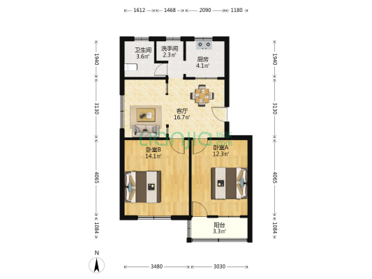 萧山街 2室1厅2卫 71平方
