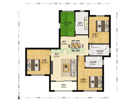 龙泽园六期 3室2厅2卫 139平方