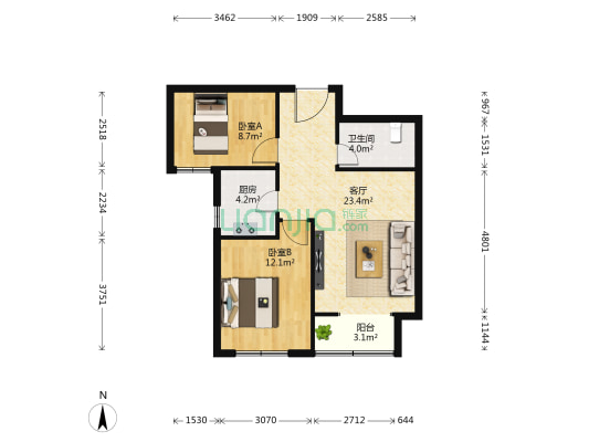 南石家庄西区 2室1厅1卫 77平方