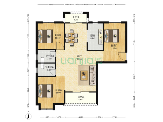 振跃尚府 3室1厅2卫 125平方