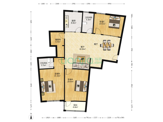 长寿苑 3室1厅2卫 172平方