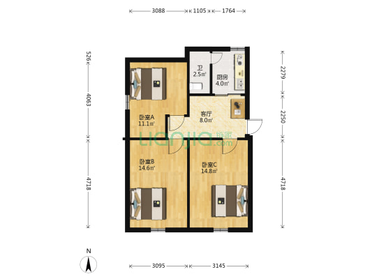 富丽园 3室1厅1卫 79平方