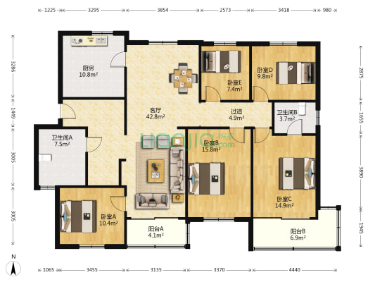 金兰池公寓 5室1厅2卫 163平方