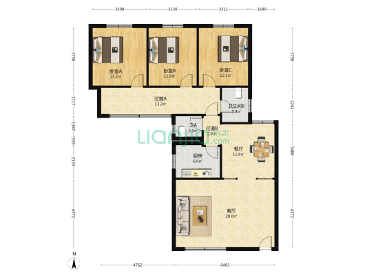 湖南省国家税务局宿舍 3室2厅2卫 114平方