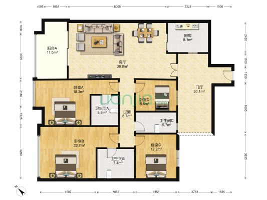 富力公馆 4室1厅3卫 200平方