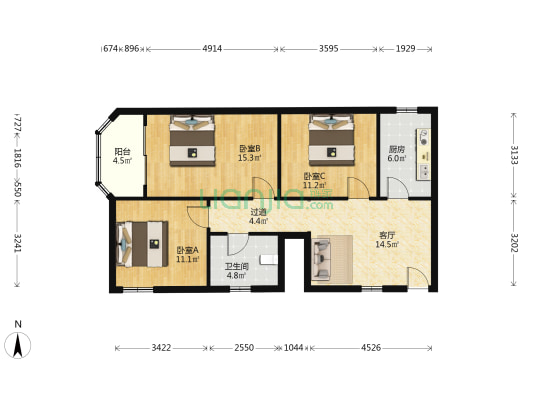 泾栖小区 3室1厅1卫 101平方
