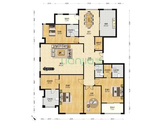 上河湾 4室2厅4卫 283平方