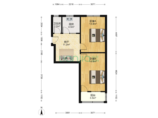 北站路5号院 2室1厅1卫 57平方
